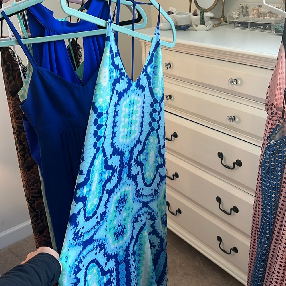 Blue Green White Maxi Formal Dress